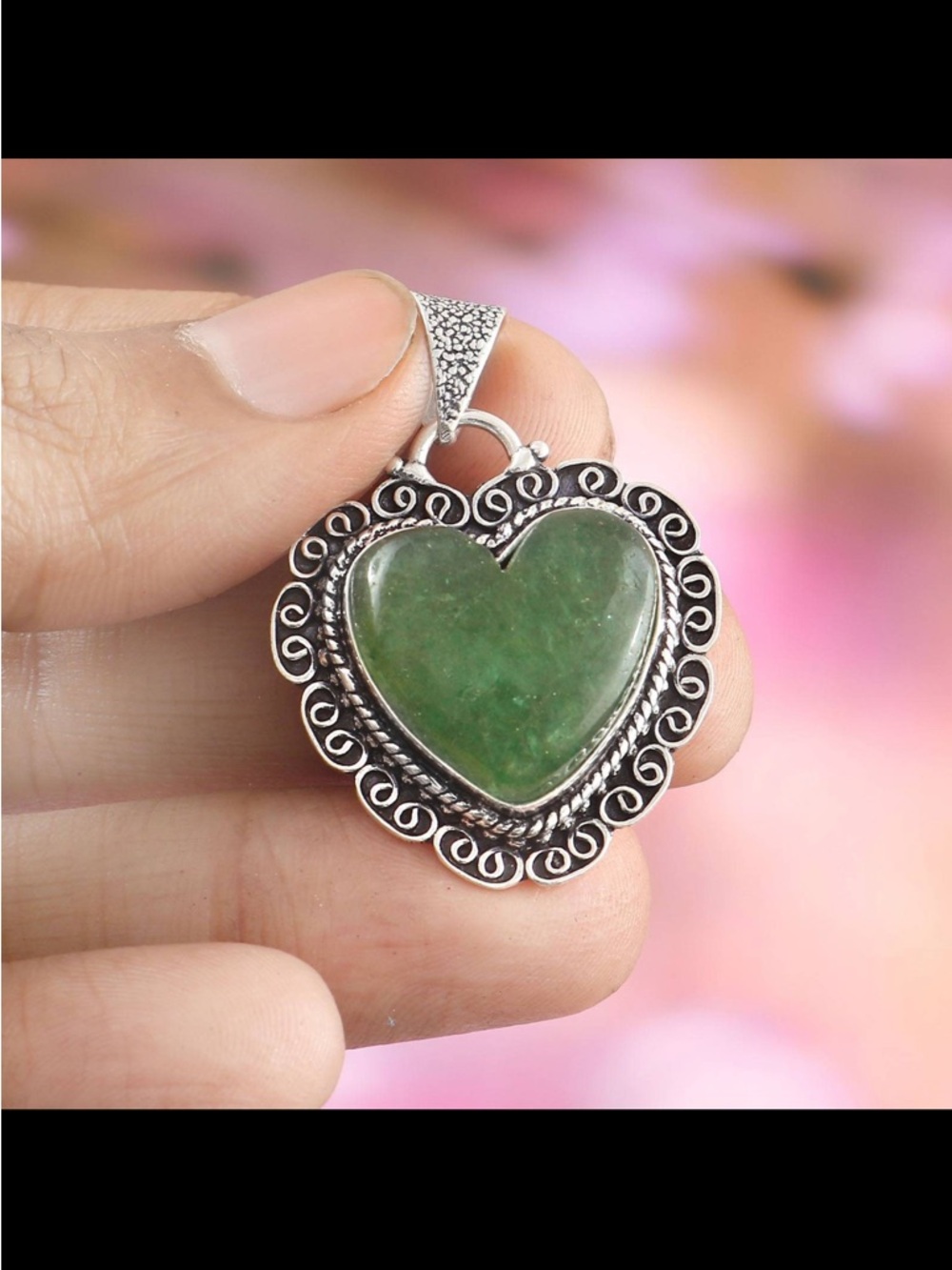Beautiful Natural green Jade 925 sterling silver pendant